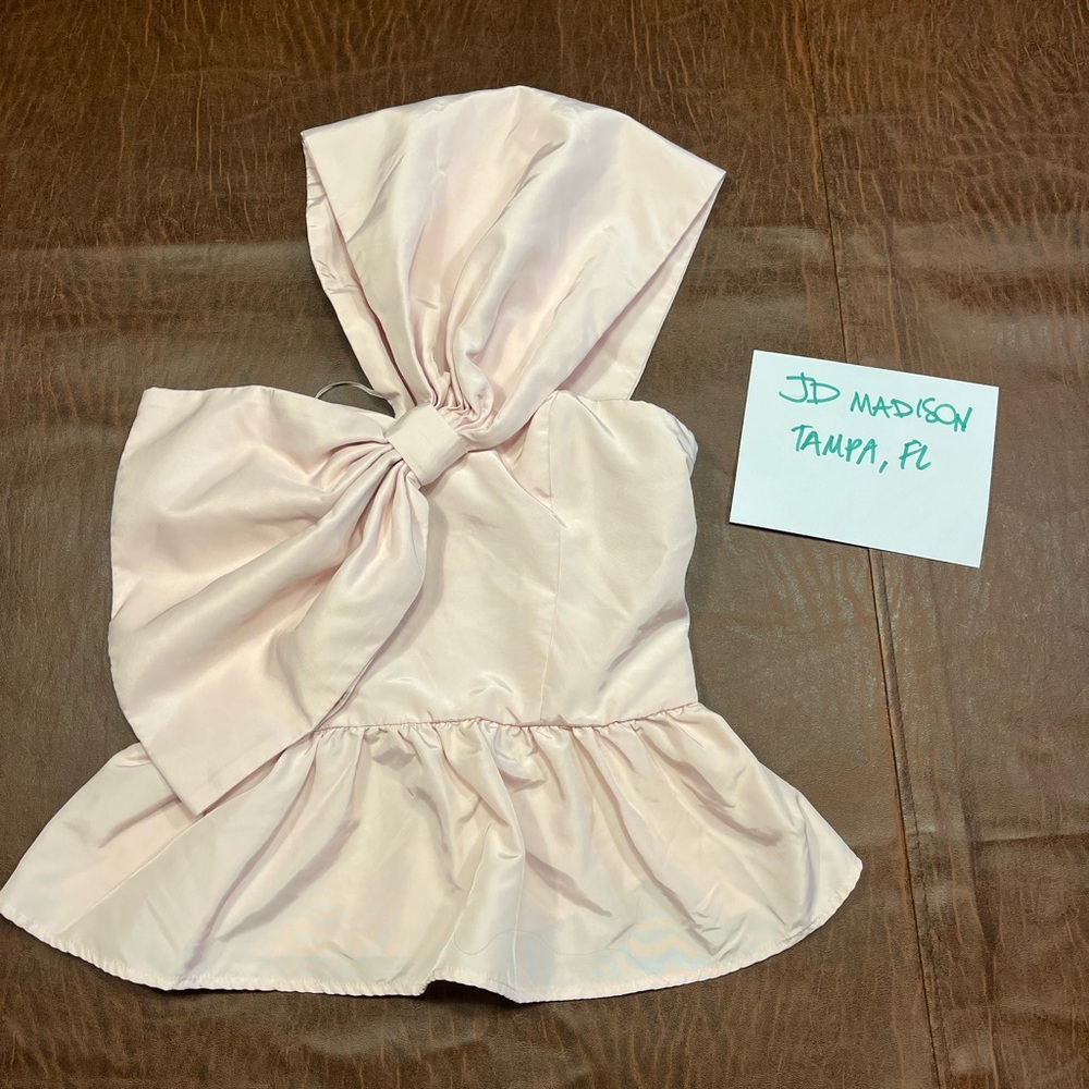 Express One Shoulder Statement Bow Corset Peplum Top Bubble Pink - Picture 2 of 4